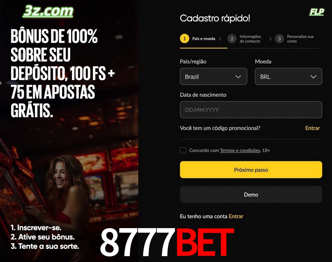 8777bet registro oficial cassino online Brasil com bônus de depósito e free spins